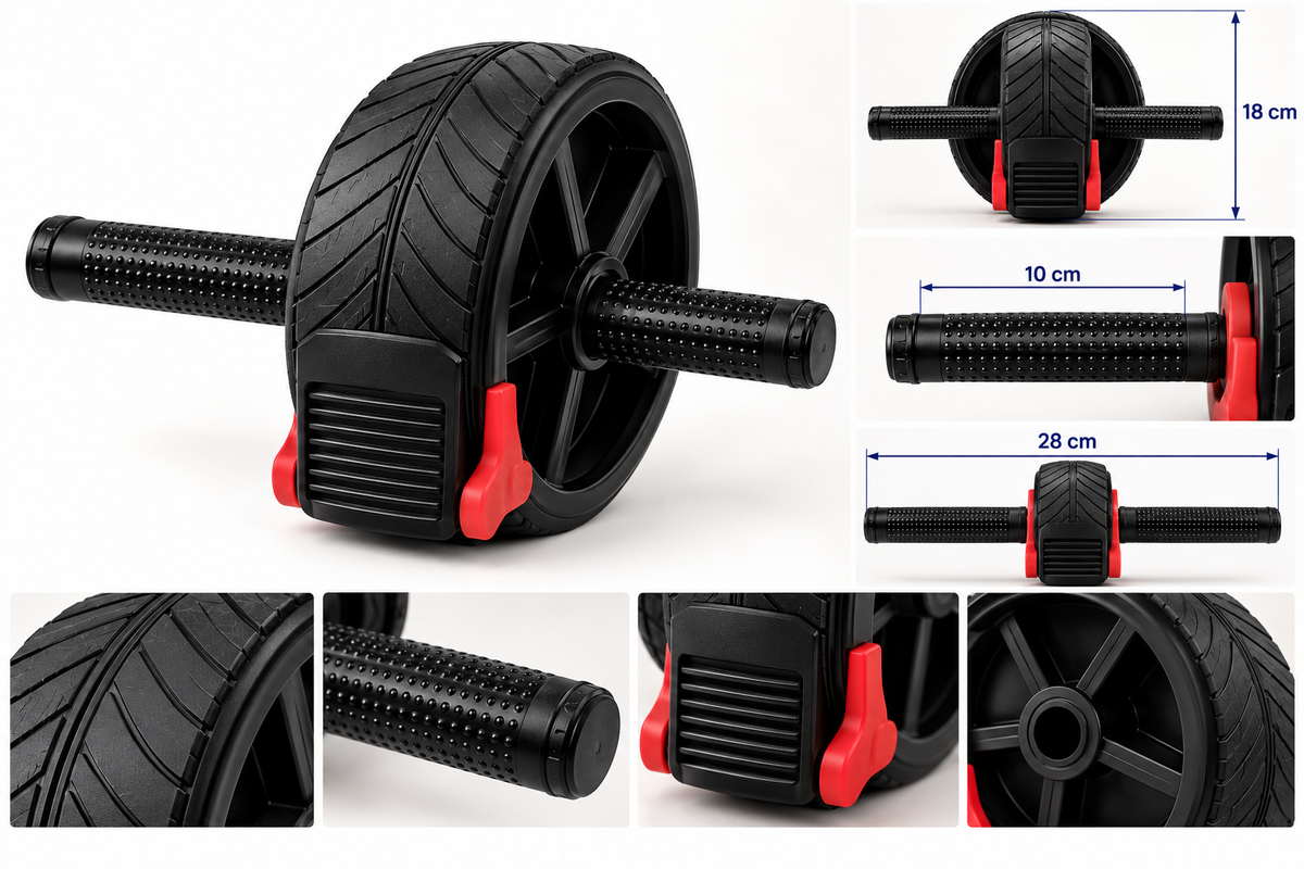 AB Wheel FIT’ & RACK rouge et noire, roue de renforcement abdominal présentée avec ses principales caractéristiques.