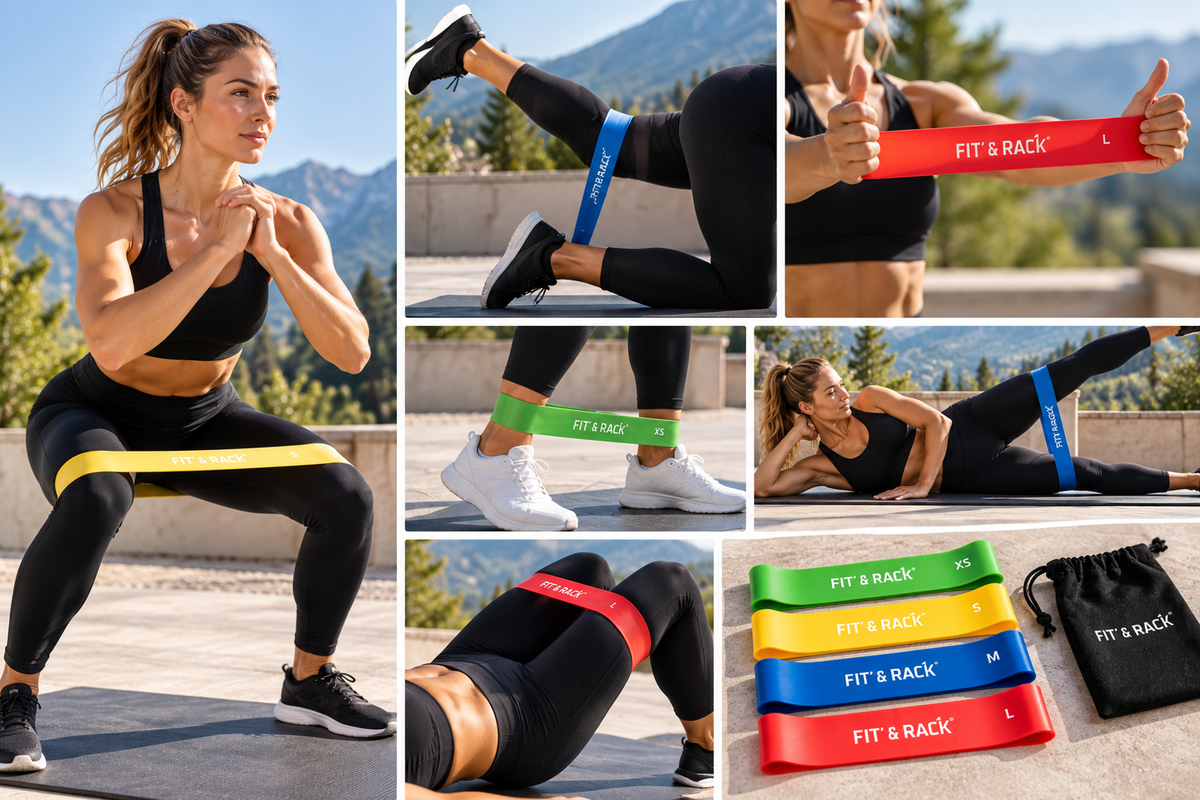 Mini bandes FIT’ & RACK utilisées lors de différents exercices de renforcement et de mobilité des jambes et du bas du corps.