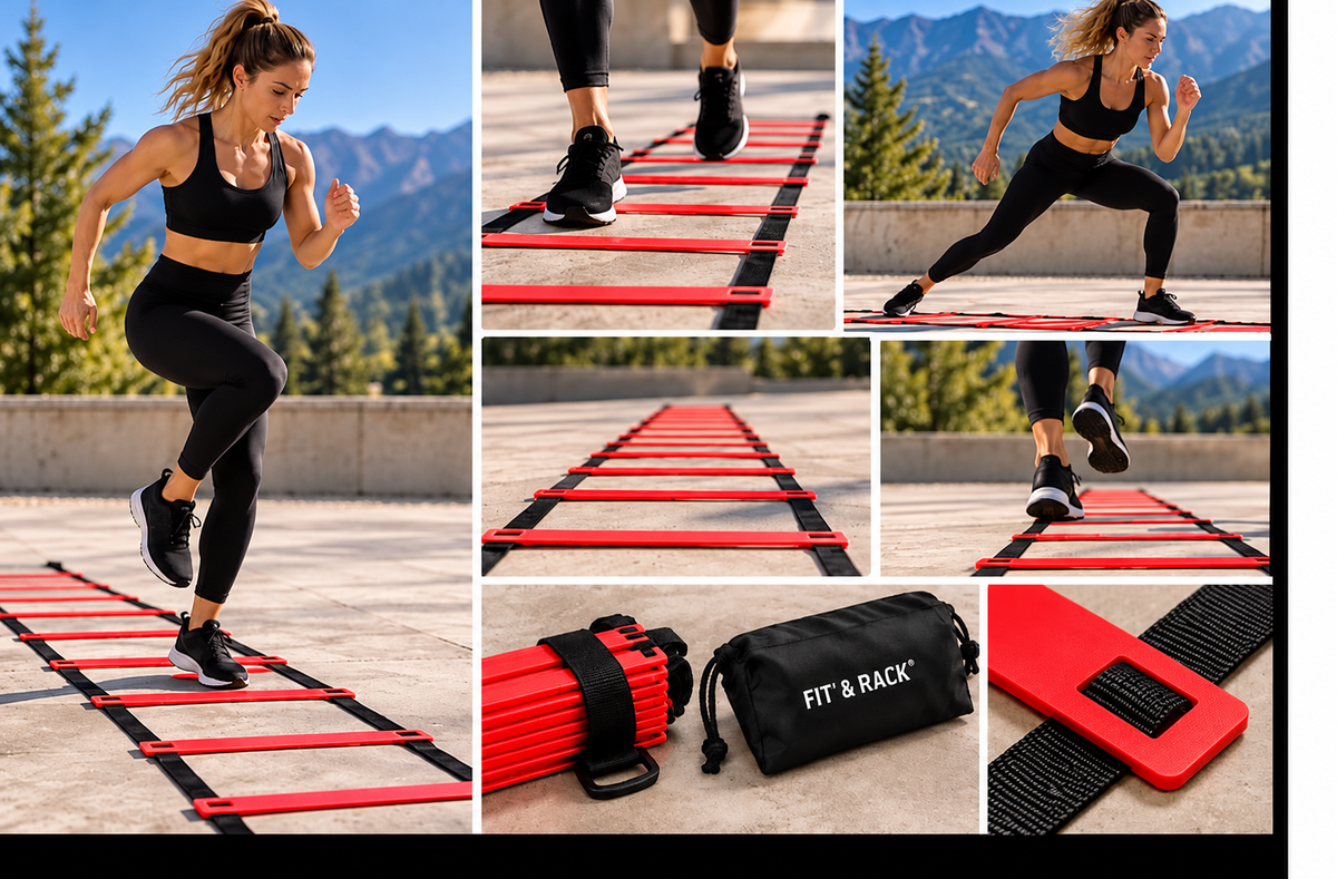 Échelle d’agilité FIT’ & RACK utilisée en extérieur lors d’exercices de coordination, de vitesse et d’agilité.