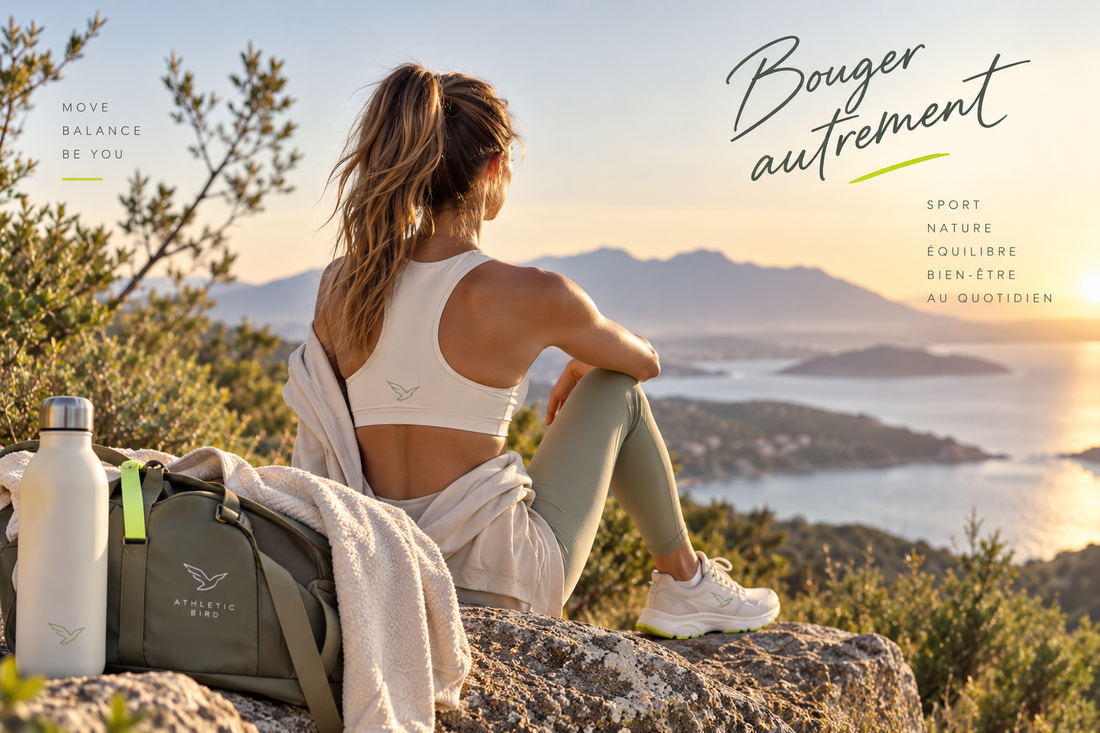 Sportive en pleine nature au coucher du soleil – mouvement, équilibre et bien-être Athletic Bird
