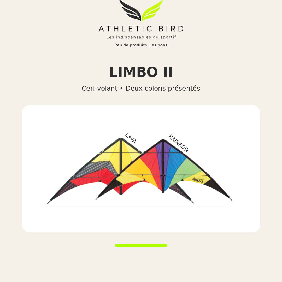 Cerf-volant Limbo II du Pack Débutant Athletic Bird, conçu pour découvrir le pilotage et progresser dans les activités de plein air.