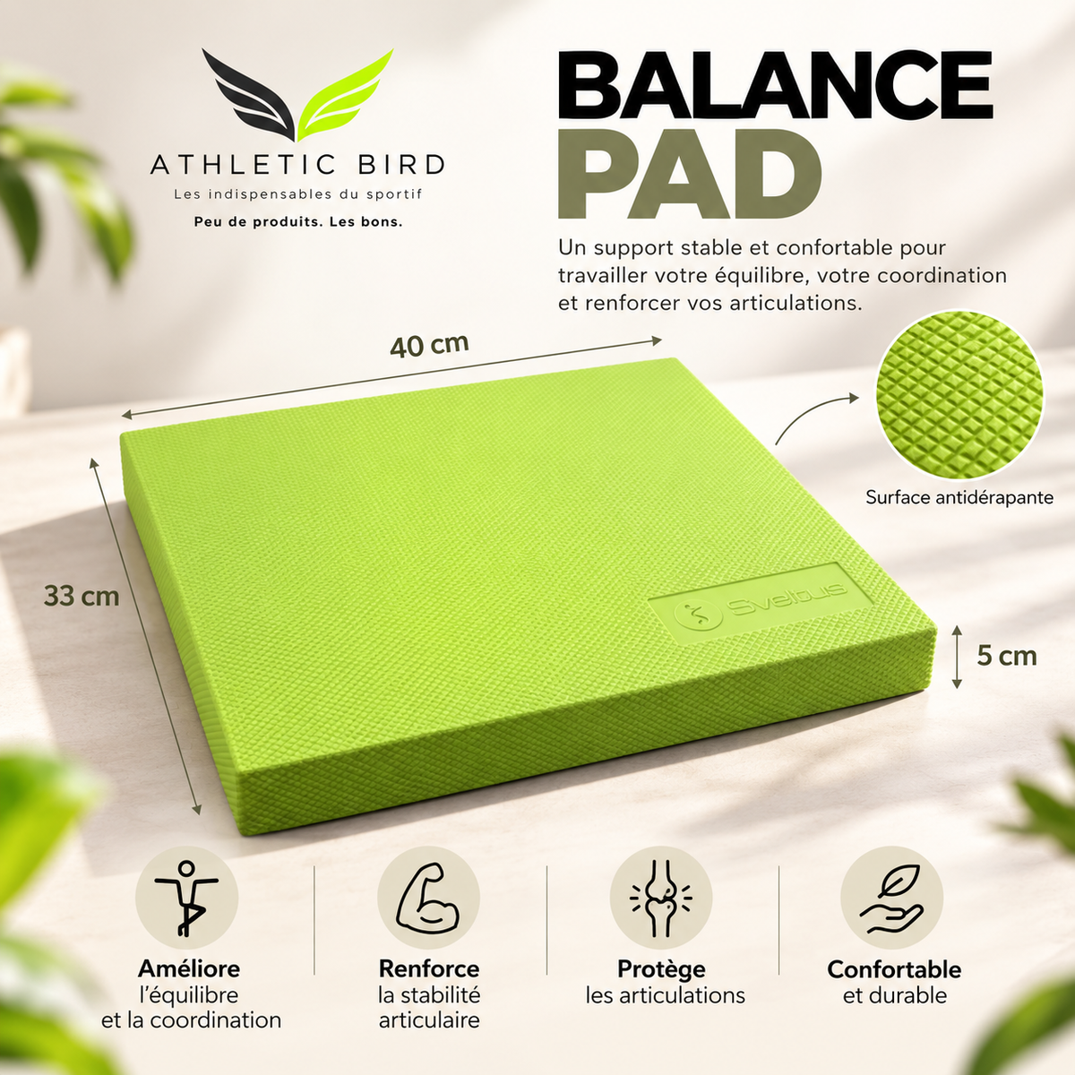 Balance Pad Sveltus vert pour exercices d’équilibre, de stabilité et de proprioception, sélection Athletic Bird.