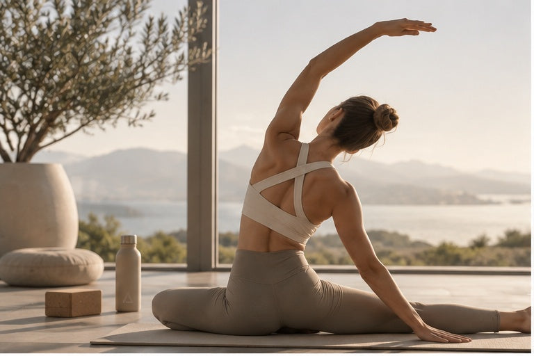 Pratique de yoga dans une ambiance lumineuse et naturelle – univers Yoga & Pilates Athletic Bird.