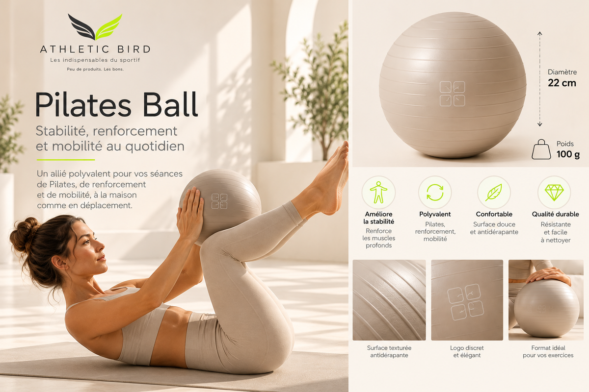 Pilates Ball crème 22 cm Athletic Bird, ballon compact de 100 g pour les exercices de Pilates, stabilité et mobilité.