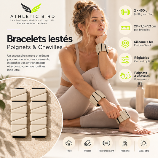 Bracelets lestés Moonchild Sand 2 × 450 g pour poignets et chevilles, réglables en silicone et fer.