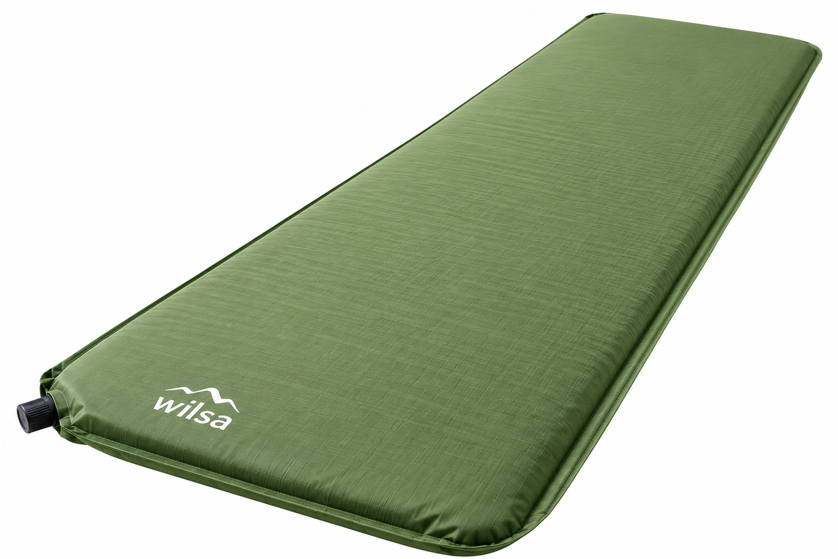Matelas Rando 25 autogonflant Wilsa vert présenté seul, avec valve de gonflage visible.